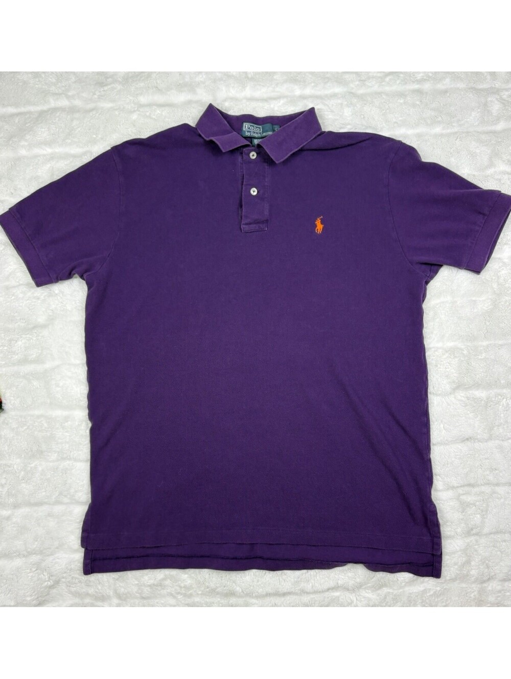 Vintage Polo by Ralph Lauren Purple Pique Polo Orange Pony Made in Peru Men's L